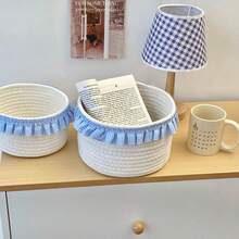 1 pieza Cesta de encaje tejida a mano, diseñada para organización de cosméticos y almacenamiento de escritorio, cesta de estantería en color azul marino, dormitorio - Multicolor - Ver 3