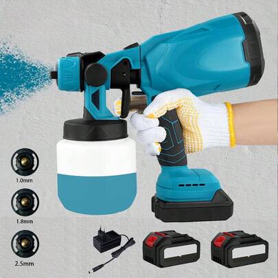Pistola de Tinta Profissional 200W Recarregável | 2 Baterias + 3 Bicos + 1000ml | Pulverização Precisa para Pintura de Móveis, Parede, Embalagens e Trabalhos Manuais - Duradoura