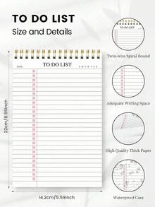 Valentine's Day 1pc Minimalist To-Do List Daily Planner,+3 S Stcikers,A5 Undated Spiral Daily Task Notebook With Simple Checkbox Layout, Weekly Tracker & Date Section,Ideal For School, Office Or Home Use, Back To School Supplies , Christmas Gifts - 淡紫色 - 查看 6