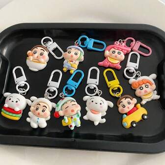 1 set/20 piezas Nuevos llaveros de Crayon Shin Chan de dibujos animados, colgante de resina Kui linda, accesorios para mochila de pareja, regalo para mejores amigos, regalos perfectos de Navidad, pegatinas de decoración navideña