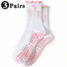 女士防滑瑜伽袜 - 蝴蝶结图案踝部运动袜，柔软透气，适合普拉提、健身、舞蹈、户外活动，四季皆宜，是理想的礼物之选。 - 彩色 - 查看 9