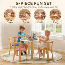 AIYAPLAY 5 Piece Kids Table And Chairs Set Wood For 3-8 Years For Art Crafts - Multicolor - View 4