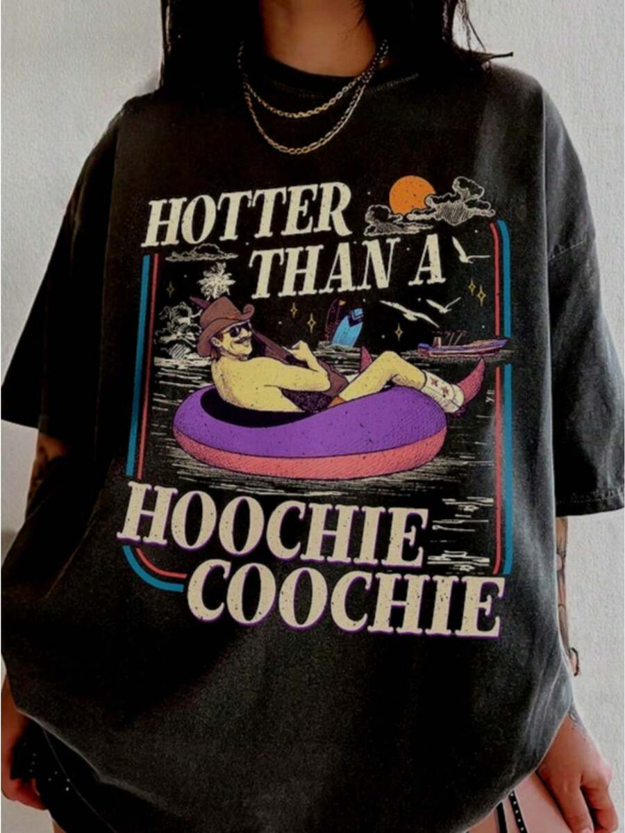 Hotter Than A PNG Digital Download, Summer Vacation Shirt Designs, Meme Shirt, 90s Country Music Lover Gift Funny Graphic Tshirts For Men Women Round Neck Loose Casual Tees - màu đen - Xem 1