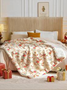 1 pieza Manta de franela para todas las estaciones, ropa de cama, manta suave y gruesa con patrón de Papá Noel, copos de nieve y renos, ideal para sofá, siesta en la oficina, decoración de habitación, viajes y camping, adecuada para sala de estar, dormitorio, temporada de regreso a clases, regalos navideños, decoración navideña