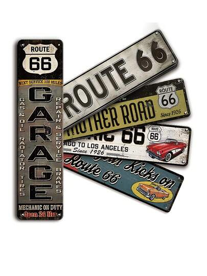 1 件复古 66 号公路金属锡牌，家居装饰，复古墙面艺术装饰，经典车库装饰，适用于家庭、酒吧、男士专属空间、老式汽车修理店、汽车修理厂、车库、加油站的墙面装饰，4x16 英寸