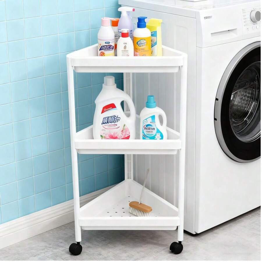 Three-Tier Triangular Storage Shelf, Kitchen Shelf, Stable Structure, Movable Shelf, Space-Saving, Easy To Assemble, Suitable For Corners Of Bathrooms, Toilets, Kitchens, Rooms, Etc. (White, 32.5 X 32.5 X 73.3 Cm) - White,32.5x32.5x73.3cm - View 1