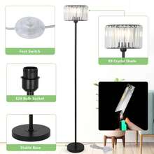 Black Floor Lamp For Bedroom, Modern Floor Lamp For Living Room With K9 Crystal Shade, Industrial Standing Lamp With On/Off Switch, Vintage Corner Tall Lamp For Nursery Office Kids Girls Room - 查看 3