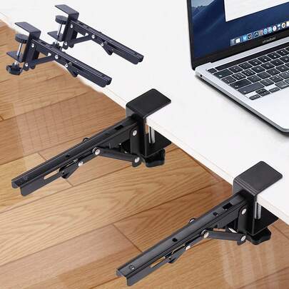 2pcs Steel Desktop Extension Bracket, No Drill Foldable Desk Expansion Bracket - Suitable For DIY Foldable Bracket Or L-Shaped Desk Stand, Keyboard Support, Desktop Extension, Storage Shelf Support, Space-Saving Accessory (Black) (White)