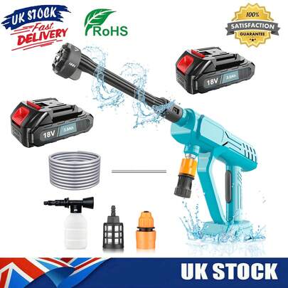 6-In-1 Cordless Pressure Washer With 2x 3.0Ah Battery, 18V Power Control Flex Pressure Washer, Portable Power Washer Foam Generator Nozzle, 5M Hose, For Car Garden Fence Cleaning