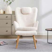 (=WF308623AAW) Bequeer White Rocking Chair, Soft Teddy Plush Rocking Chair With Headrest And Footrest - Load Capacity Up To 100 Kg - White - View 12