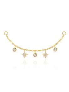 1 chiếc dây chuyền đá quý hình ngôi sao lấp lánh bằng bạc Sterling 925 dùng để xỏ khuyên tai hình ốc xà cừ, dây chuyền mặt dây chuyền hình vương miện, dây chuyền hình thiên thể bằng đá Cubic Zirconia - Vàng - Xem 17