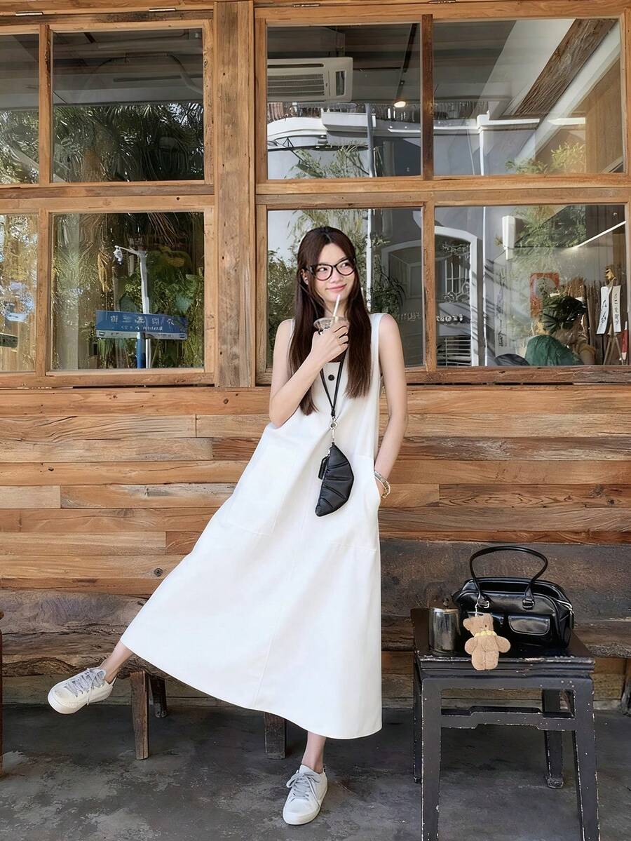 Vintage Loose Sleeveless High-Quality Casual Dress, Slimming And Elegant White - White - View 1