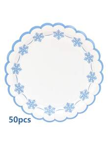 10pcs/20pcs/50pcs Winter Snowflake Themed Paper Plates 7 Inch Scalloped Edge Plates 9 Inch Dinner Plates With Blue Rim White & Blue Snowflake Prints For Winter Birthdays Frozen Parties Holiday Gatherings - Multicolor - View 9