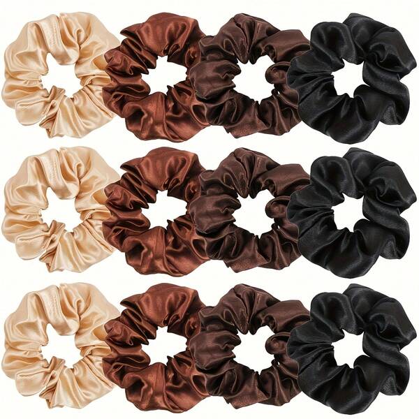 12 Stück Satin Scrunchies, weiche Haargummis, modische Haarbänder, Haarschleifen, elastische Armbänder, Haargummis für Zöpfe, Haraccessoires für Frauen und Mädchen