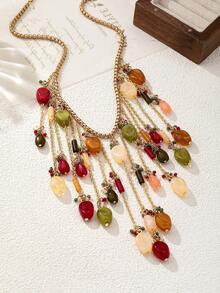 1pc Women's Beaded Necklace, New French Retro Exquisite Colorful Pearl Tassel Chain Necklace, High-End Sweater Chain Mermaid Accessory, Suitable For Halloween, Christmas, Thanksgiving Wear - Multicolor - View 5