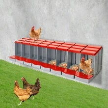 gladney 8-Compartment Red PP Chicken Nesting Box With Front Egg Collection, Freestanding Or Wall-Mounted, Sloped Roof Drain Holes And Non-Slip Lids, 222.8*51.5*46.5cm - Đỏ - Xem 1