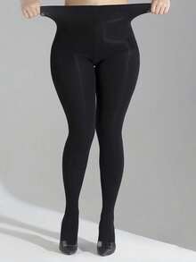 1 Pair Plus Size Women's High Waist Opaque Tights, Solid Color Skinny Fit