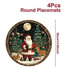 4件/6件/12件装圣诞老人图案餐垫，圣诞餐垫，季节性冬季圣诞家居装饰，现代风格，亚麻质感，圣诞家居装饰室内外派对用品，圣诞主题装饰，房间装饰。适用于家居厨房装饰和圣诞活动派对装饰。 - 彩色 - 查看 9