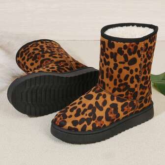 Botas cortas de mujer con estampado de leopardo, de moda, para uso casual en vacaciones, oficina, invierno