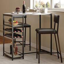 3 Pieces Bar Table Set, Metal Frame Dining Table And 2 Stools, Breakfast Dining Furniture Sets With Wine Racks And Open Shelves For Home Kitchen Pub Cafe - Grey - View 3
