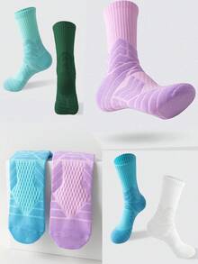 1双极简加厚毛圈缓冲吸湿透气运动篮球中筒袜，适合跑步、篮球运动 - 彩色 - 查看 3