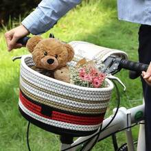 1PC Handmade Bike Basket Front, Woven Bicycle Baskets For Adult Bikes, Rustic Detachable Handlebar Basket With Lid, Adjustable Leather Straps - Multicolor - View 12