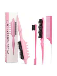 Bộ tạo kiểu tóc 4 món, 1 lược chải ngược nhẹ có đuôi nhọn giúp chia tóc dễ dàng, 1 lược chải đường chân tóc, 1 lược chải cạnh giúp giữ cho các cạnh tóc mượt mà, 1 lược tách tóc, chống xù và hoàn thiện mượt mà, lý tưởng cho tóc mỏng, tóc xoăn hoặc tóc gợn sóng, dụng cụ làm tóc tiện lợi khi đi du lịch dành cho phụ nữ - Nhiều màu - Xem 8