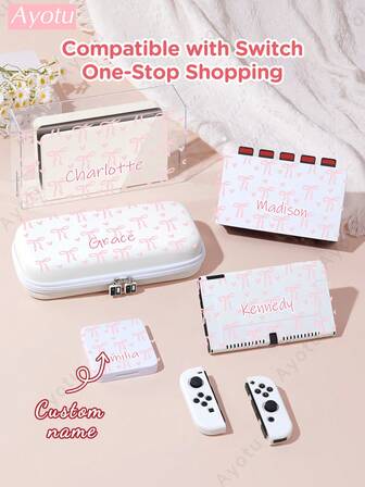 Ayotu 1 Pc Customized Switch Handbag Compatible With Nintendo Switch NS/Switch OLED/Switch Lite/2025 New Switch2 7.9 Inch Case,Bow Background Design, Fashionable And Exquisite,Name Customized Switch Accessories