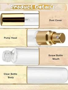 15ml Clear Glass Perfume Sample Bottle With Gold Pump Head, Mini Fine Mist Sprayer, Portable Essential Oil Spray Bottle, Empty Bottle, Facial Mist, Moisturizing Bottle, Travel Size Cosmetic Container, Refillable Bottle, Clean And Hygienic, Essential For Travel And Business - 彩色 - 查看 4