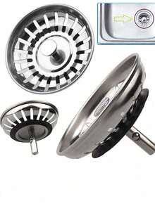 2pcs Stainless Steel Kitchen Sink Drain Strainer, Bathroom Hair Catcher, Sink Filter, Drain Stopper, Kitchen Tools - Silver - View 1