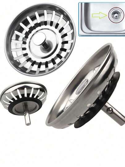 2pcs Stainless Steel Kitchen Sink Drain Strainer, Bathroom Hair Catcher, Sink Filter, Drain Stopper, Kitchen Tools