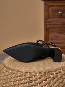 WHDXY 黑色编织纹理粗跟尖头高跟鞋，女式系带高跟鞋，时尚百搭，适合日常穿着、办公和派对场合。