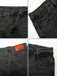 Jeans casuales de pierna recta y ajuste holgado para mujer con bolsillos, jeans rectos de moda, pantalones vaqueros holgados de mezclilla lavada, estilo vintage y casual, pierna ancha y talle alto para uso diario, cómodos, elásticos y aptos para todas las estaciones - Negro - Ver 5