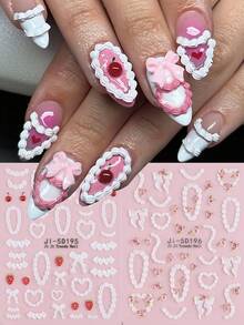 1 buc unghii autocolante cremă tort unghii franțuzești dungă dantelă margine căpșuni cireșe arc 5D relief unghii artă decorare DIY manichiură salon autocolante - Multicolor - Vizualizare 1
