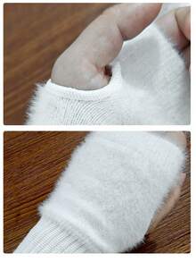 1 Pair New Mink Cashmere Half Finger Gloves, Women's Warm Soft Luxury Solid Color Fuzzy Knitted Fingerless Gloves, Warm Wool Half Finger Gloves, Women's Winter Fuzzy Knitted Hand Warmers, Wrist Exposed Finger Tips, Multi-Functional Touchscreen, Office, Student Writing - Multicolor - View 9