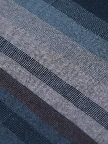 Navy Blue Men's Checkered Stripe Casual Crew-Neck Thick Knit Sweater, Winter, For Fall, Long Sleeve Top - Navy Blue - View 10