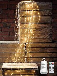 Luces de hadas para exteriores, luces de cadena de luciérnagas, luces de hadas con cable de cobre resistente al agua alimentadas por batería con control remoto, temporizador y ganchos, 8 modos de parpadeo, adecuadas para jardín, hogar, fiesta, decoración de boda - Luz de cascada (luz blanca cálida) - Ver 2