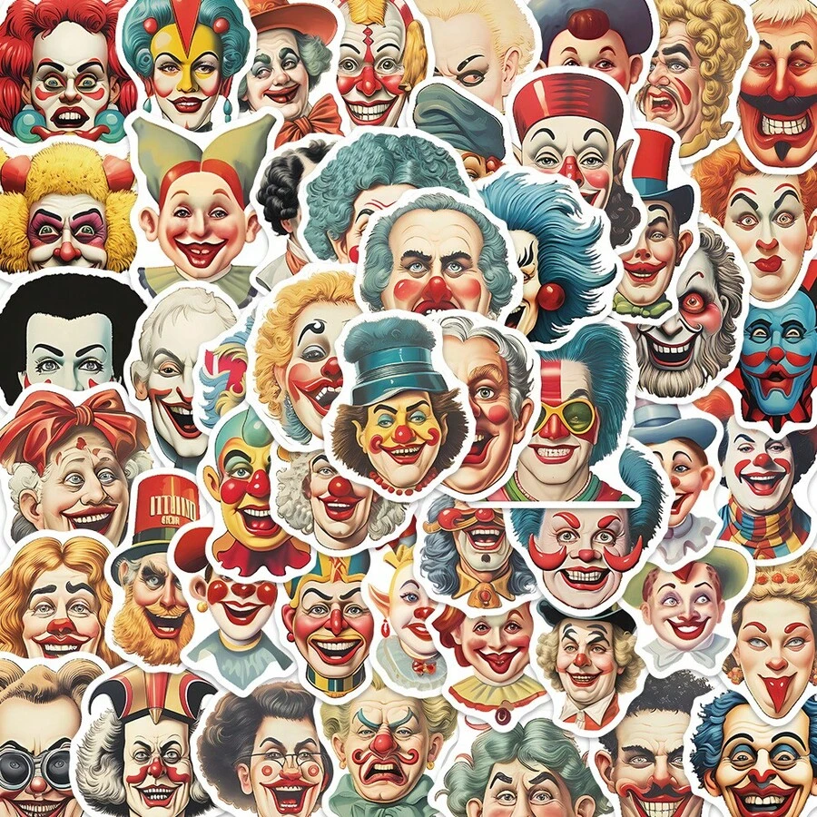 50PCS Cartoon Circus Clowns Graffiti Stickers DIY Decorative Decals Phone Case Laptop Diary Guitar Cups Stationery Waterproof Stickers - Multicolor - View 1