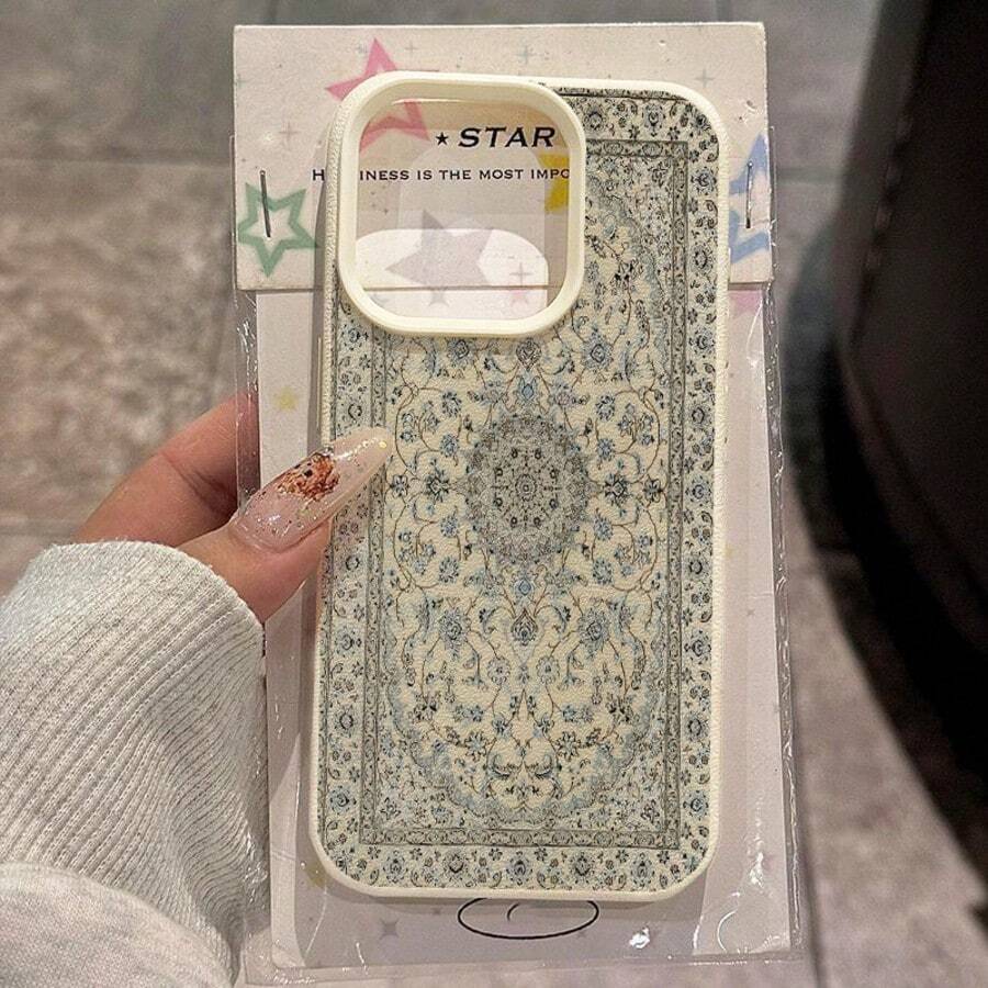 花卉图案复古精致花卉TPU软手机壳，兼容苹果17 Pro Max/17/16 Pro Max/15/13/12/11，兼容三星Galaxy S20 FE/A15/S24/A55，兼容红米Note 11/12/13 Pro，全包防震保护壳，国际版，非国内版 - 白色 - 查看 1