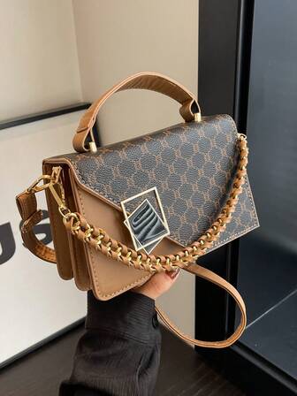 Retro stilvoller Nischen-Design Herbst/Winter Neuankömmling Schultergurt Schräg Umhängetasche, Vintage Blume Muster Farbblock Schnallen Dekor Damen Pendler hochwertige kleine quadratische Tasche