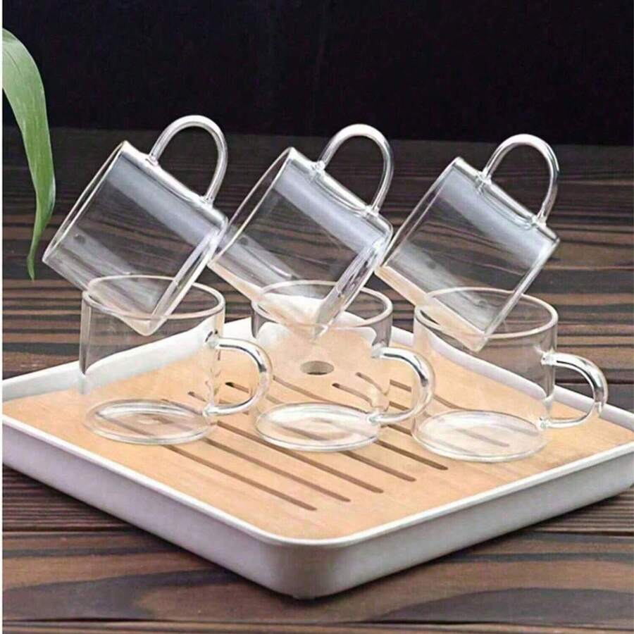 12个/6个/4个/2个套装 优雅咖啡杯，高端小茶杯 120毫升，透明玻璃配透明手柄，耐热耐冷，迷你杯，简约风格办公茶杯，独特马克杯 - 無色 - 查看 1