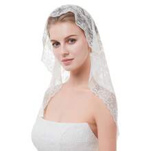 A Lace Trimmed Headscarf Headpiece Veil Short Layered Veil Single Layer Face Covering Veil - 2 - Xem 3
