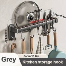 Kitchen Utensil Rack, Kitchen Storage Hooks, Self-Adhesive Track Storage Rack, Wall-Mounted Detachable Pot Lid Holder With Hooks, Suitable For Knives, Cups, Spoons, Pot Lids And Other Kitchen Utensils, Ideal For Kitchen, Bathroom And Bedroom. Also A Perfect Choice For Christmas Decoration. Kitchen Storage Rack
