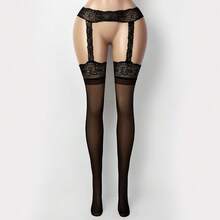 1 Piece Of Black And White Sexy Cut-Out Pantyhose, Women's Breathable Elastic Strappy Socks, Elegant Women's Strappy Socks - màu đen - Xem 6