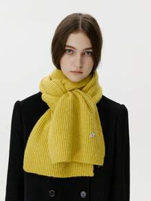 1pc Women's Solid Color Wool Blend Star Pattern Knitted Neck Warmer, Fashionable Streetwear For Autumn/Winter, Suitable For Outdoor Activities And Photography