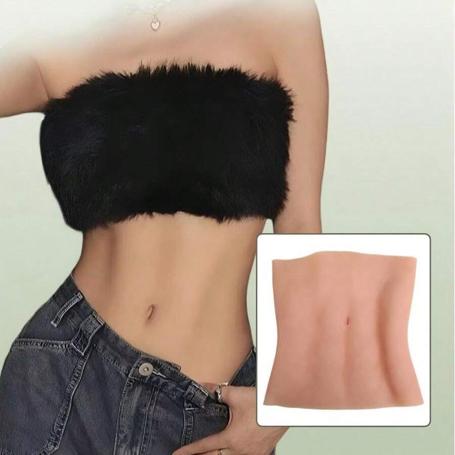 1件硅胶无缝肌肉服，逼真女性腹肌设计，专为变装者和角色扮演者打造 - 彩色 - 查看 1