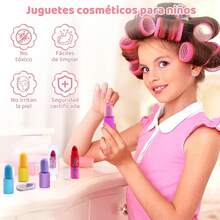 TIME4BUY 65PCS Maquillaje para Niña, Kit de Maquillaje, Juguetes para Niña Materiales Seguros y No Tóxicos, Fácil de Limpiar, Tocador, Pinturas niñas Maquillaje, Regalos para Niñas de 4-12 Años - Rosa - Ver 2
