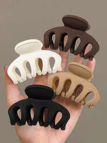 4 pezzi/1 pezzo Fermagli per capelli in plastica da donna di colore nero, bianco, marrone, kaki da 5,8 cm, eleganti e semplici di colore unito, adatti per uso quotidiano, casual, festa, pendolarismo, spiaggia, bagno, trucco, accessorio per outfit