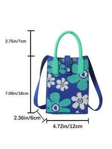 lulu kewen 时尚花卉图案女士斜挎包，女士钩编包，女士小型手机包，休闲购物女士单肩包，可爱花卉女士手提包，适合青少年、女性、女孩、学生、上班族女性，可装手机、钥匙、钱包等。 - 藍色 - 查看 10
