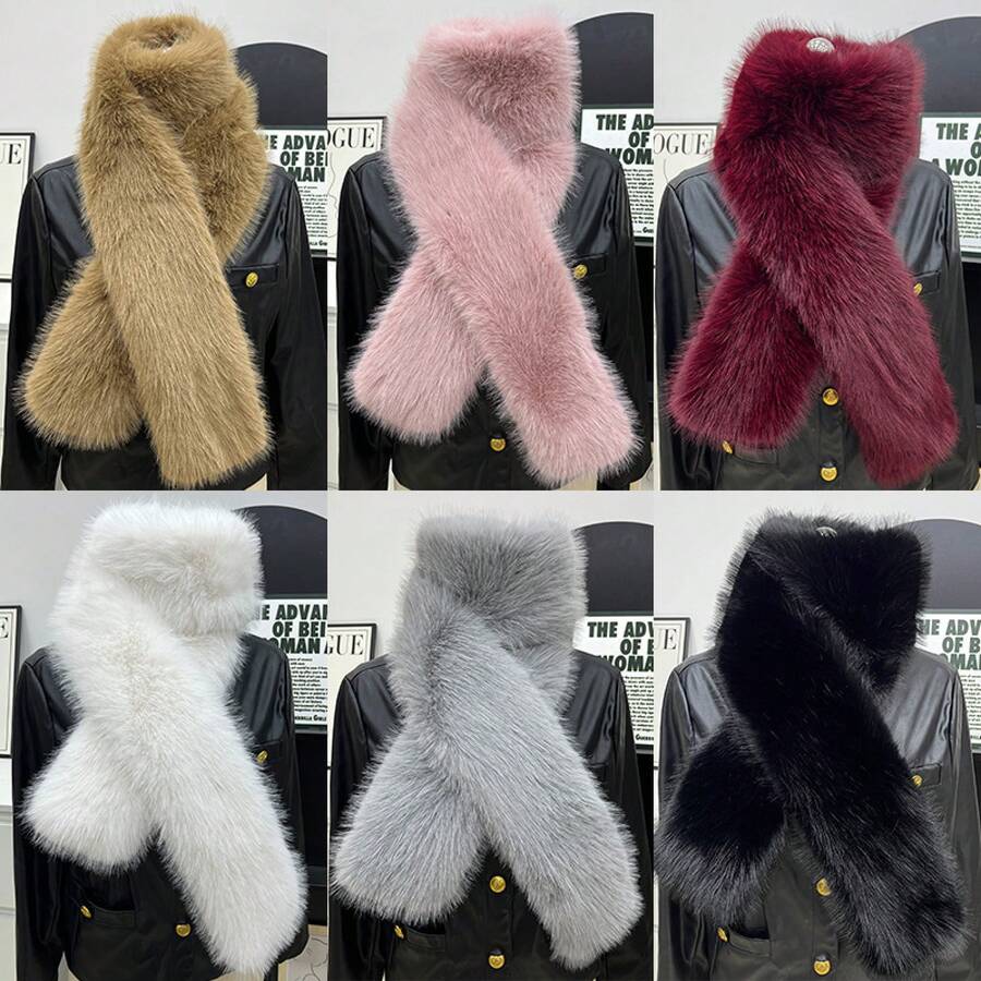 1 Piece Universal Double-Sided Faux Fox Fur Long-Plush Scarf, Durable Faux Fur Fabric (Double-Sided Warmth To Block Cold Air + Fine & Soft Plush That's Gentle On Skin Without Itching, Black & Cream Color Combination For Versatile Styling), Elegant & Versatile Style, Suitable For Matching With Winter Wool Coats / Wind Protection During Outdoor Walks / Styling For Friends' Gatherings / Surprise Birthday Gift (Fashion Enthusiasts) / Daily Outdoor Warmth - 1 - View 1
